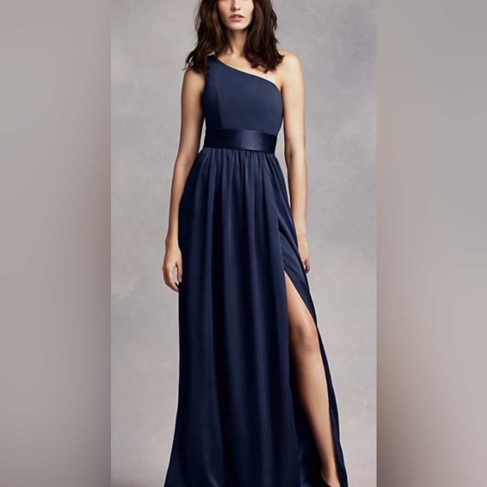 White by Vera Wang Midnight Blue One-Shoulder Maxi Dress